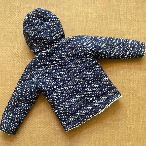 EUC North Face Mossbud swirl hooded jacket reversible navy to cream fur - Picture 3 of 15